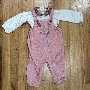 Baby Boden Bunny Cord Overalls + Shirt Set - size 9-12m